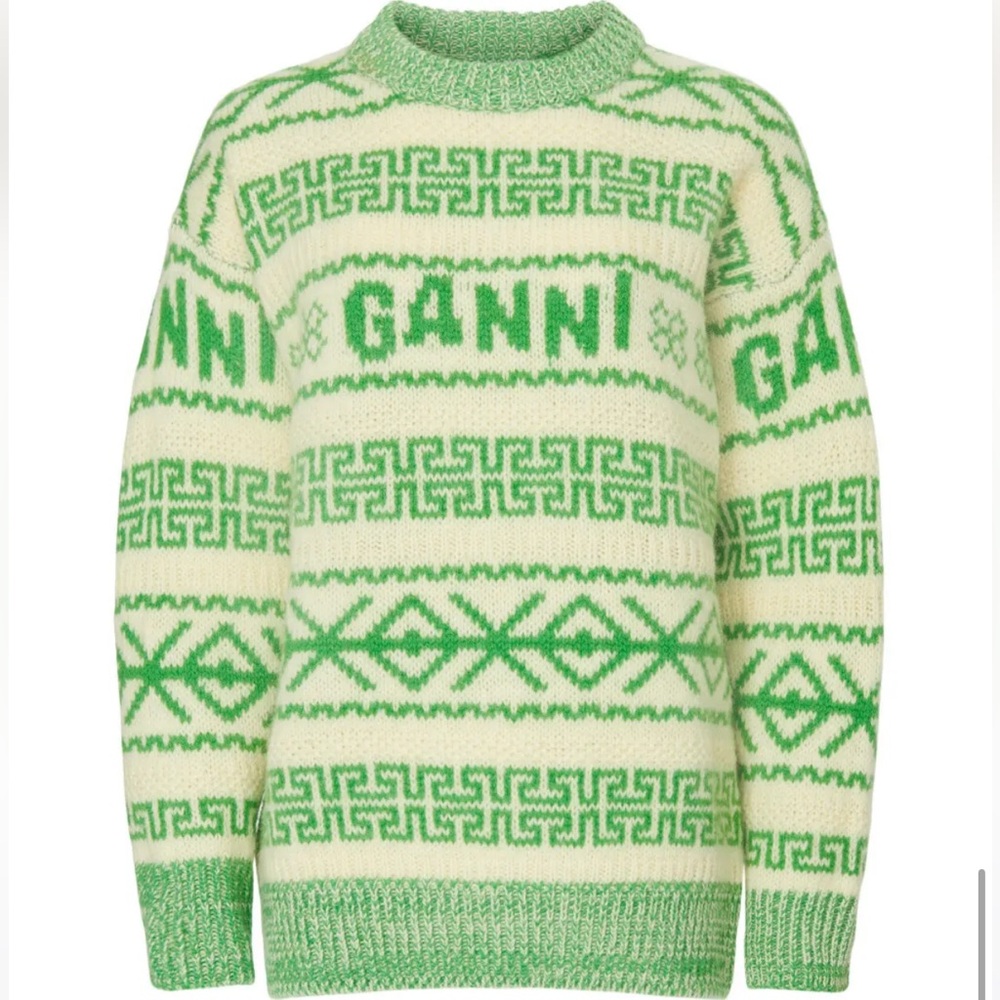 GANNI Organic Wool Green Christmas Inspired Winter Sweater
